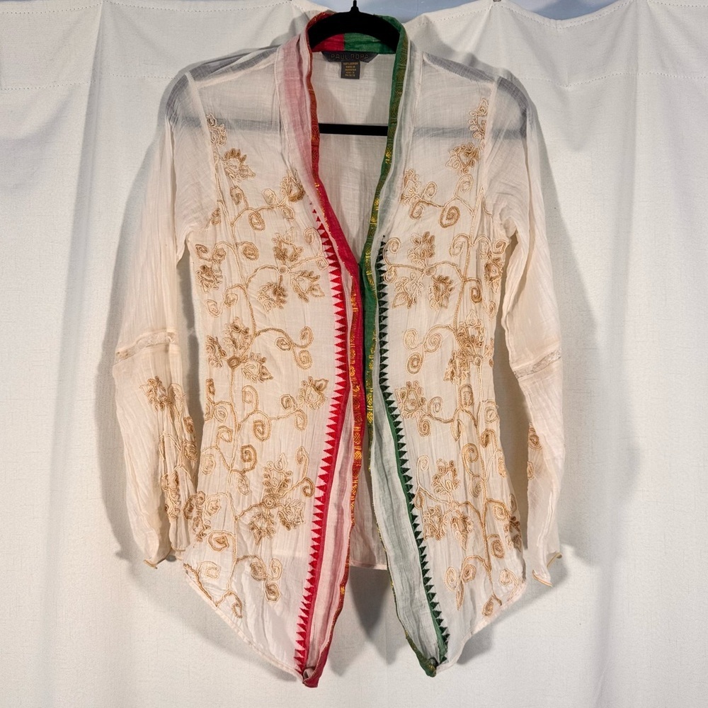 Paul Ropp Cotton Gauze Embroidered Blouse